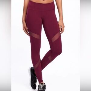 OLD NAVY burgundy compression leggings tights with mesh inserts. Size small-4/6